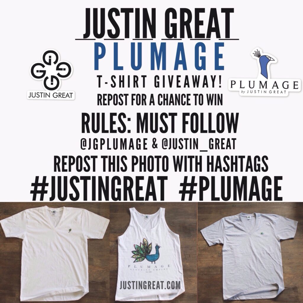 Plumage by justin great t-shirt giveaway